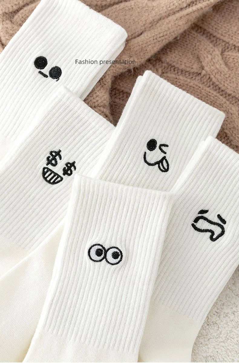 New 5 Pairs Cool Women White Cute Funny Socks Set Cartoon Lady Autumn Winter Female Girl Kawaii Sport Short Socks For Women.