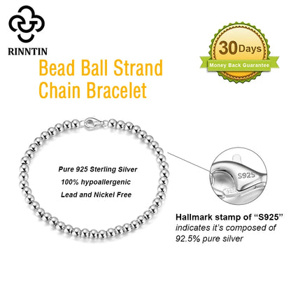 Rinntin 14K Gold 925 Sterling Silver 4mm Bead Ball Strand Chain Bracelet for Women Trendy Handmade Bracelets Jewelry SB103.