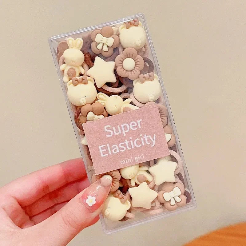 Coffee Color Children's Cute Cartoon Hair Rope Baby Thumb Loop Does Not Hurt Rubber Band Headwear Baby Tie Head  Small Pull