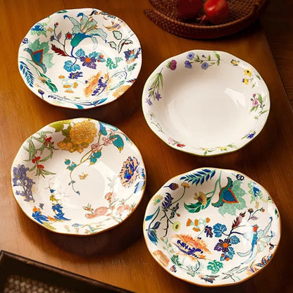1PC Chinese-style Ceramic Plates New Flower-patterned Dinner Plates Ceramic Fruit Salad Plates Exquisite Kitchen Accessories.