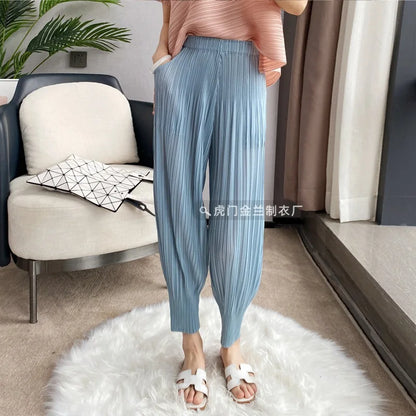 Miyake Life Pleated Pants Loose Harem Pants Women's Summer Thin Fashion Versatile Nine-minute Calf Pants