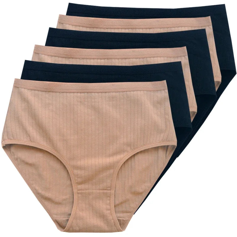 6pcs Cotton Women Panties Lady Plus Size Underwear High Waist Briefs Breathable Solid Color Female Lingerie Shorts
