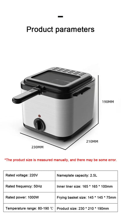 2.5L Electric Deep Fryer Large Capacity Oil Oven Countertop Commercial Fryer for Street Vendors Fried Chicken Fries Pot EU/US.