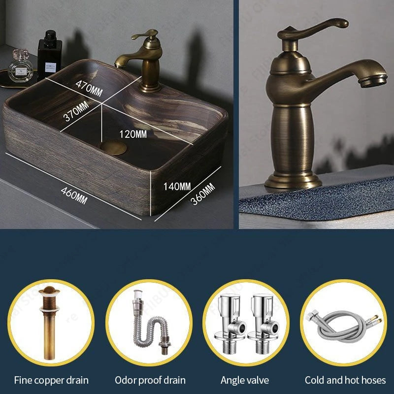 Braunes Keramikgefäß, Waschbecken, Waschtisch, Schüssel, ovaler Badezimmertisch, Waschbecken, Toilette, Balkon, Kunstbecken, über der Theke, Sockelwaschbecken