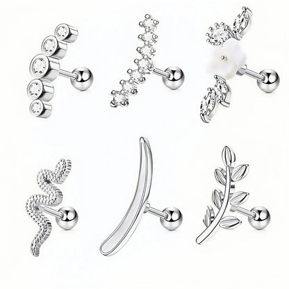 1/4/6/8Pcs 16G Stainless Steel Screw Back Stud Earrings for Women,Cubic Zerconia Cartilage Conch Helix Ear Piercing Jewelry.