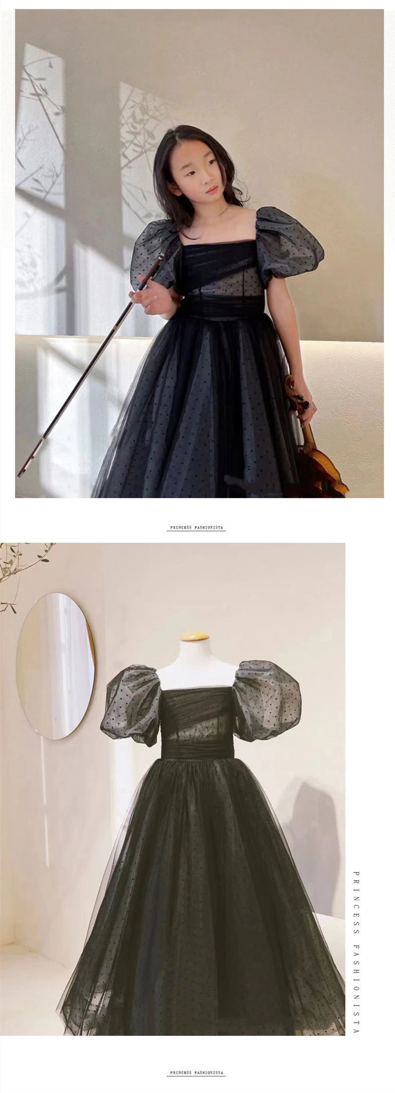 Mädchen Abendkleid für Kinder Elegante Schwarz Vintage Puff Hülse Kleider Teenages Party Kleider Kinder Violine Leistung Vestidos.