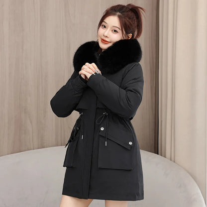 Winter dame Winter Stepp Mantel Abnehmbare Futter Pelz Kragen Gürtel Parka Jacke Für Frauen Verdickt Thermische frauen Mantel