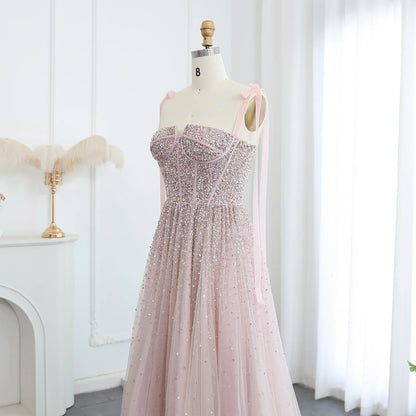 Sharon Said Luxus Perlen Blush Pink Dubai Abendkleid mit Trägern Weinrot Arabisch Arabisch Hochzeit Party Kleid SS263 Maßgeschneidert.