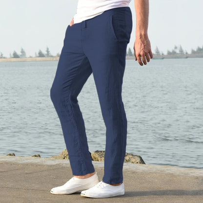 Men's Cotton Linen Pants Male Autumn New Breathable Solid Color Linen Trousers Fitness Streetwear S-3XL.