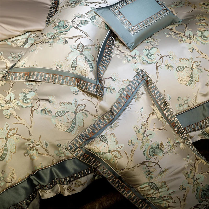 Luxury Satin Jacquard Egyptian Cotton 4/6/10Pcs European Palace Wedding Bedding Set Silky Duvet Cover Set Bed Sheet Pillowcases.