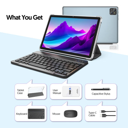 Android 14 tablet, with keyboard, mouse, protective case, stylus, 8(4+4) GB+128GB, octa-core processor, GMS certification.
