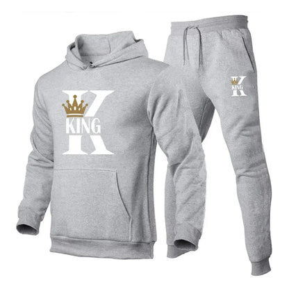 King Print hoodie suit men s casual sportswear fashionable spring and autumn jogging pullover sportswear sweatpants