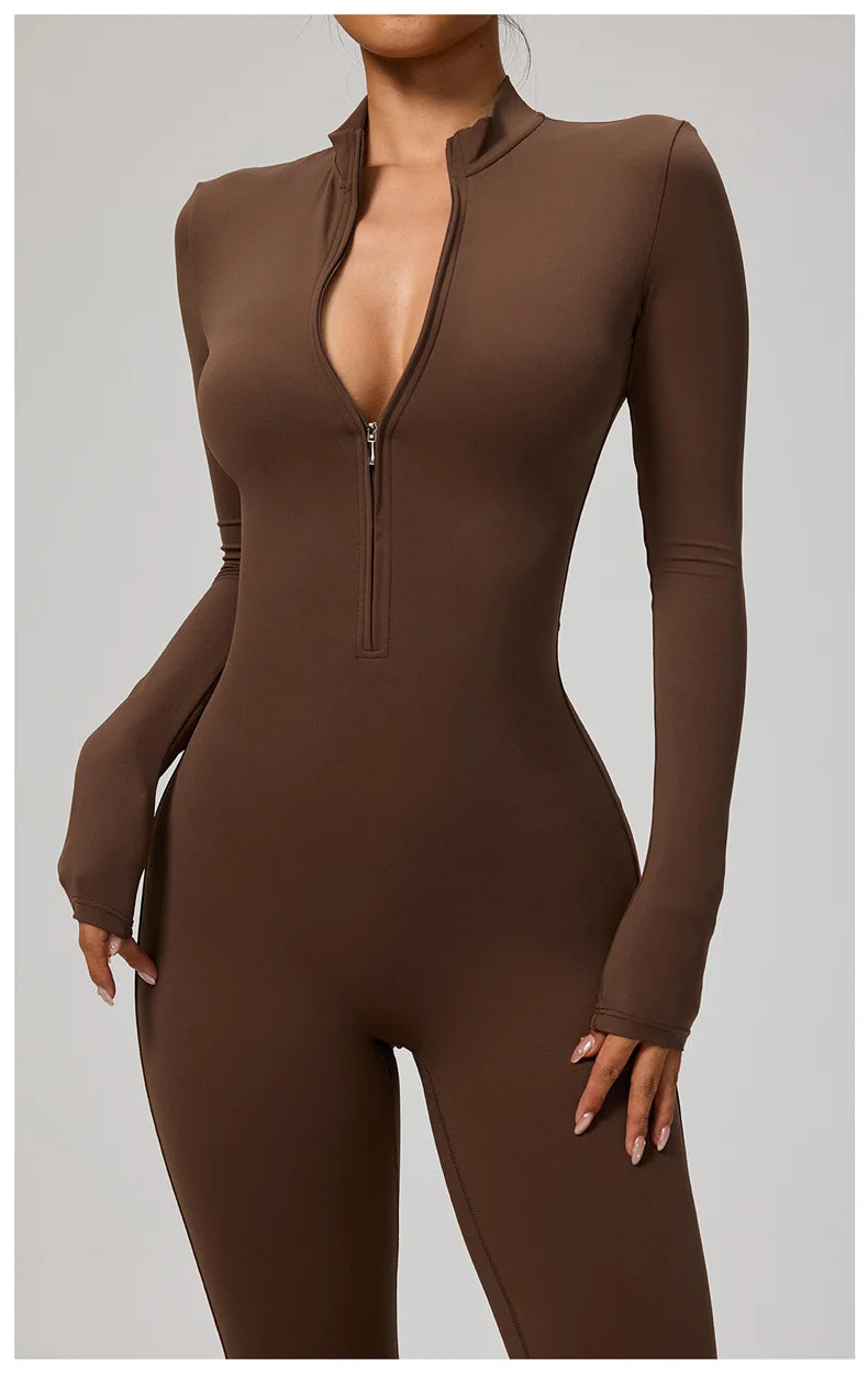 TRY TO BN Sports Yoga Jumpsuit Long Sleeves Zipper Sportswear Fitness Pants Workout Bodysuit One Piece Tights Women Gym Clothing