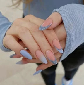 24Pcs/set Almond Press-On French Nail Tips Green Cat Eye False Nails Simple&Elegant Wearable Nail Art for Women&Girls Daily Wear