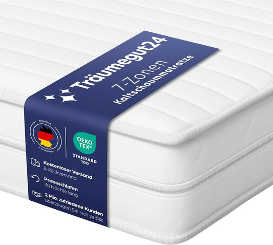 Ortho Kalschaummatratze, 7-Zonen-Matratze, Härte: H2 & H3, ÖkoTex gerollte Matratze (140 x 200 cm)