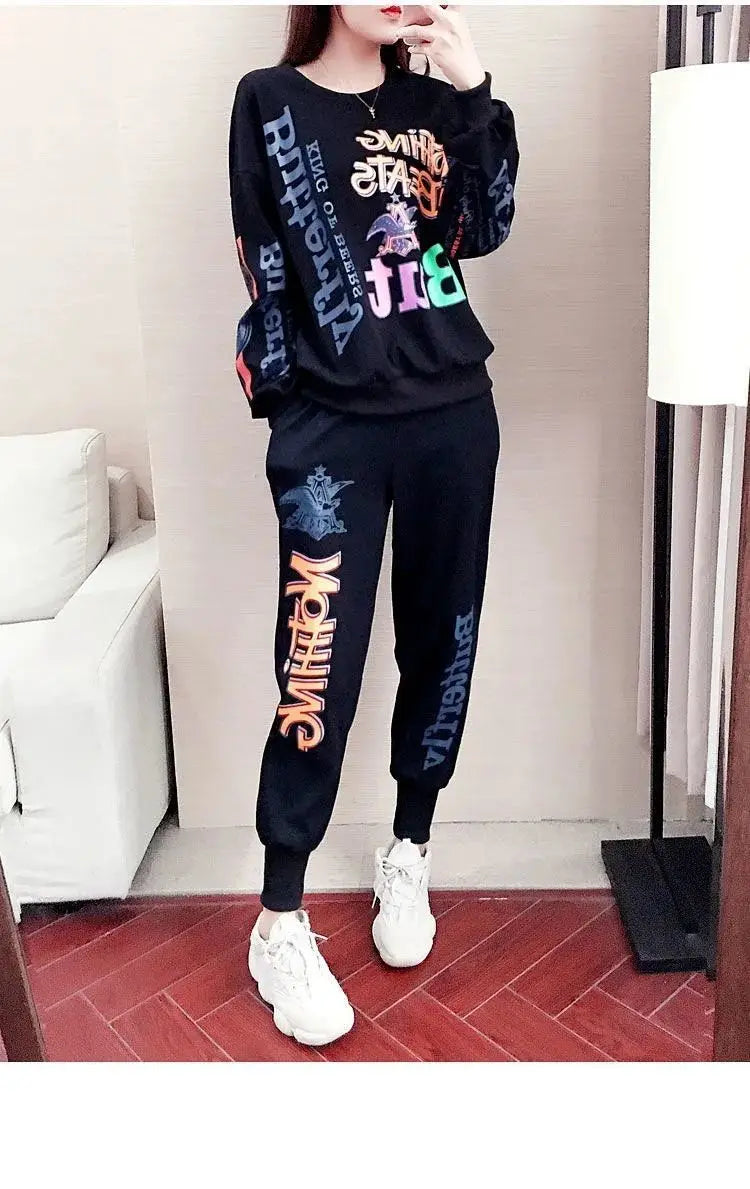 Women's Casual Sweat Suits 2025 Spring Autumn New Tracksuit Fashion Loose Long Sleeved Tops And Pants 2 Two Piece Set For Women.