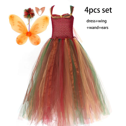 Wald Fee Prinzessin Kostüm für Halloween Geburtstag Party Phantasie Kleid Herbst Kinder Woodland Nymph Pixie Kleid Tutu Kleid Flügel