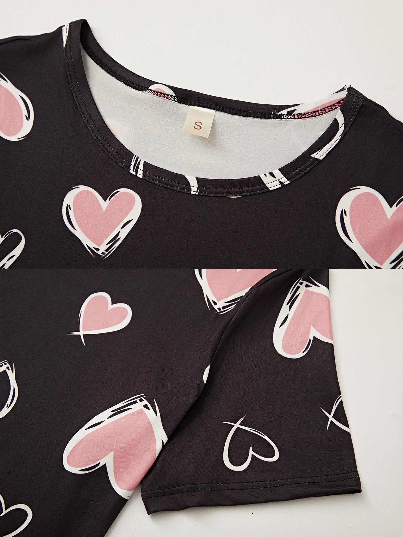 Damen New Style Pyjamas Kurzarm Top Herz Muster Shorts lässig elegante zweiteilige Home Wear.