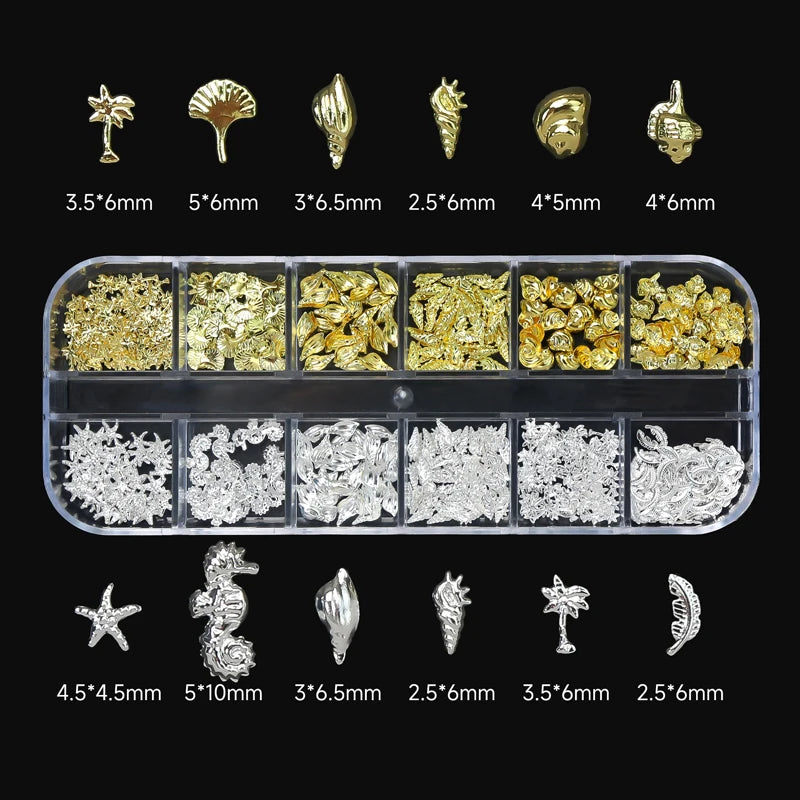 12Grids Moon Star Nails Gold Metallic Nail Sequins Charms 3D Nail Art Tips Decoration  3D Metal Moon Star Sun Bead Rivet Nail Je