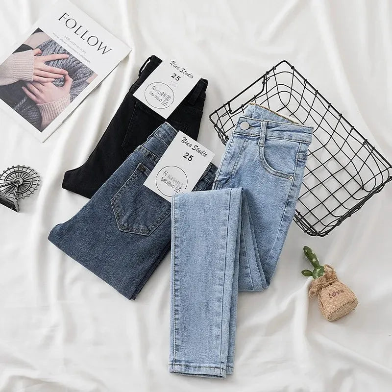 High Waist Slim Fit Jeans Women's Spring Summer Autumn Fashionable Nine Points Elasticity Pencil Pants Tightening And Lengthenin.