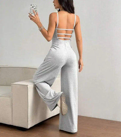Women Sexy Jumpsuits Backless Suspenders Rompers One Piece Overalls Sleeveless Wide Leg Pants Solid Streetwear Summer.