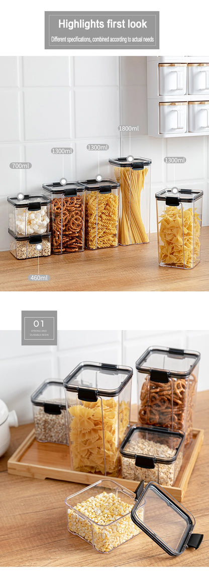 Dry Food Storage Box Food Containers Transparent Stackable Kitchen Spaghetti Noodles Sealed Tank Cans Organizers Bottles