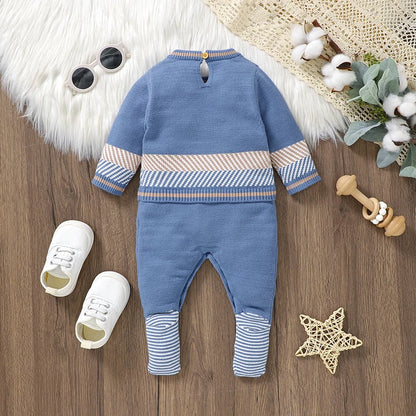 Baby Strampler Blau Langarm Stricken Neugeborenen Jungen Overalls Playsuits Herbst Winter Infant Unisex Outfits Ein Stück Kinder Kostüme.