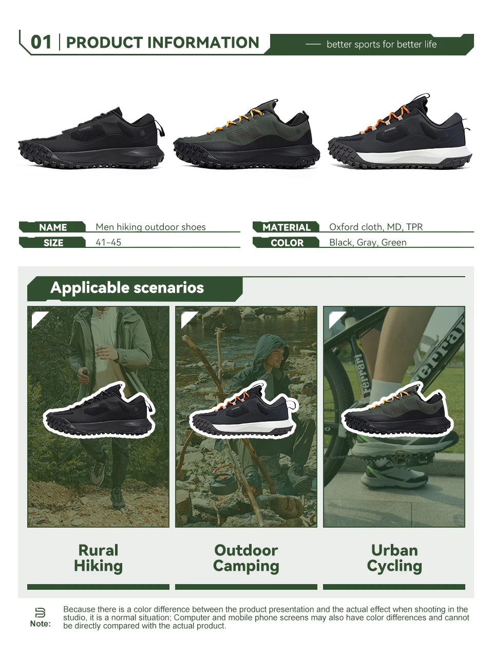 Baasploa Wanderschuhe Herren Outdoor Wasserdicht Camping Beständig Rutschfeste Turnschuhe Männlich Lässig Leichte Schnür-Wanderschuhe.