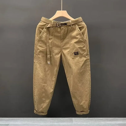 Autumn Summer Wide Leg Cotton Work Trousers Men's Cone Straight Loose Wear Resistant Pocket Pants Retro Wash Casual Workwear