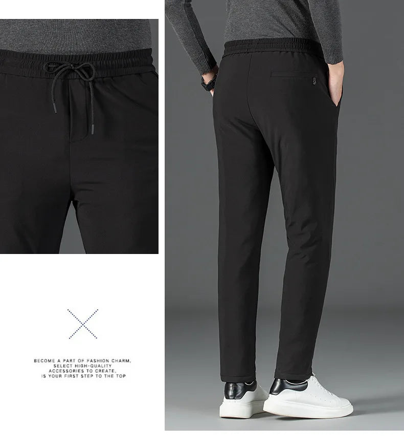 Men's Winter Down Pants 90% Goose Down Warm Fleece Lined Casual Trousers Elastic Waist  Pantalones Hombre Calça Casual PT-587.