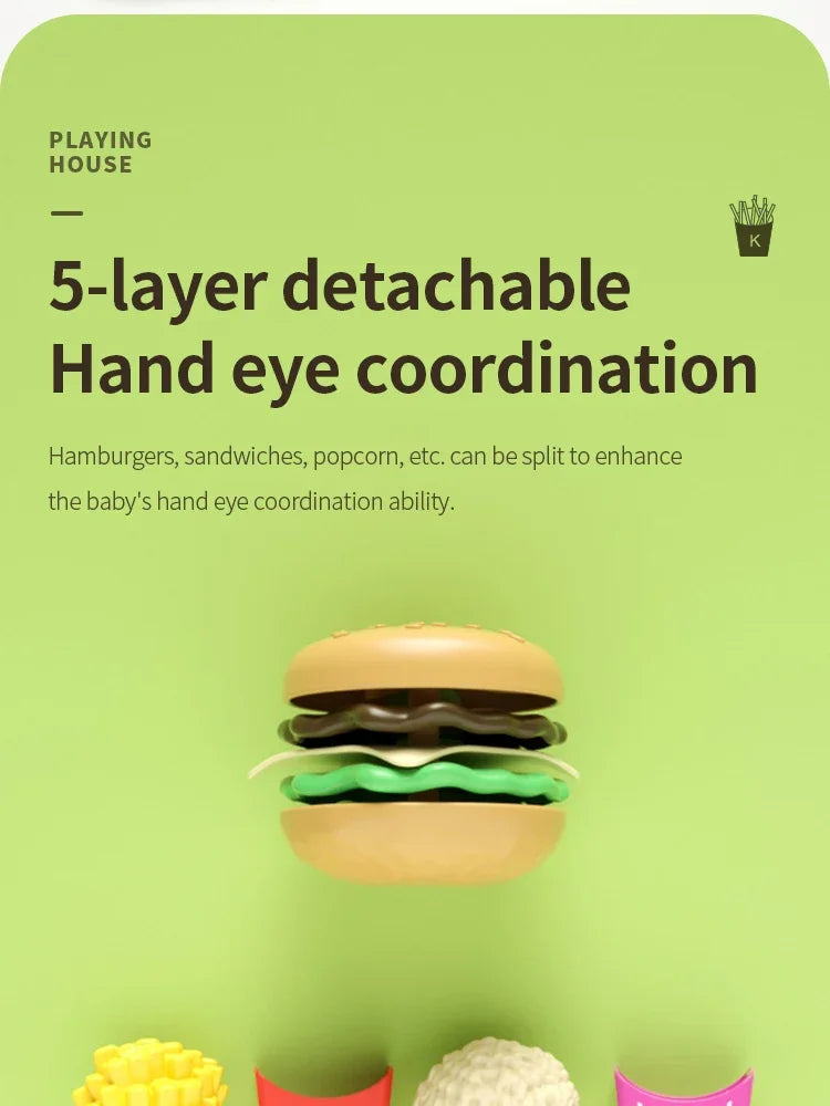 9 PCS Set Detachable Plastic Snack Hamburger Pretend Toy Kids Kitchen Play House Food Toy.