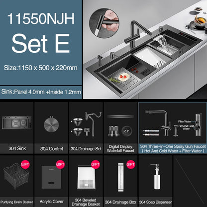 ASRAS 11550 NJH Large Size Smart Purifying Kitchen Sink Handmade Step Sink Smart Purifying Kitchen Island Sinks