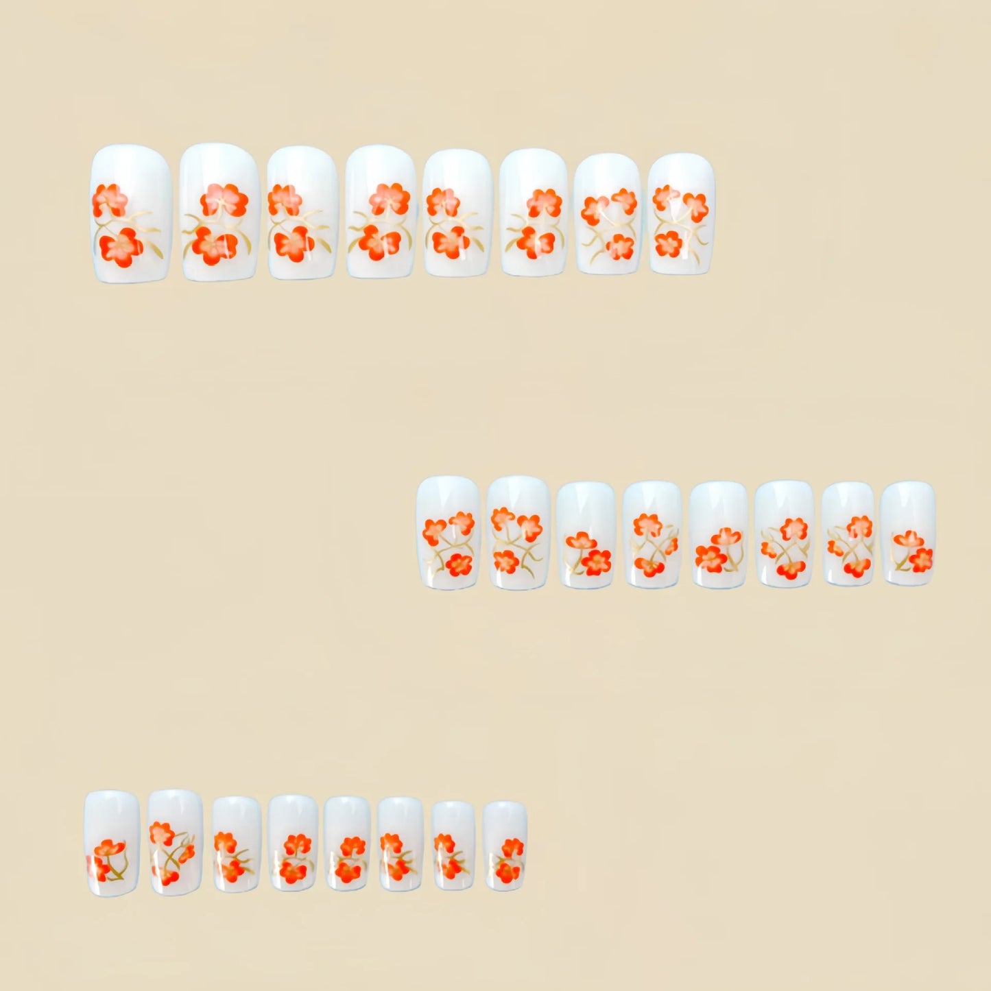 24pcs/set short medium long fake nails for Spring summer season gradient peach flowers butterfly heart press on false nail art.