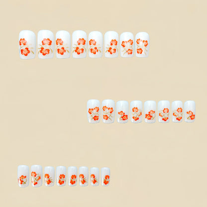 24pcs/set short medium long fake nails for Spring summer season gradient peach flowers butterfly heart press on false nail art.