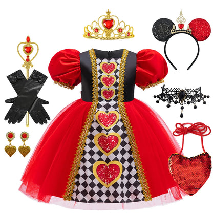 Alice Red Queen Cosplay Prinzessin Kleid Mädchen Deluxe Performance Kleidung Kind Karneval Halloween Party Charm Kostüm Geburtstagsgeschenk