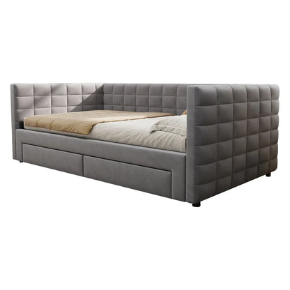 3-in-1 ausziehbares Schlafsofa 90 x 190 cm, Multifunktionsbett mit Schubladen, Einzel-/Doppelbett, Baumwolle und Leinen (Matratze nicht im Lieferumfang enthalten)