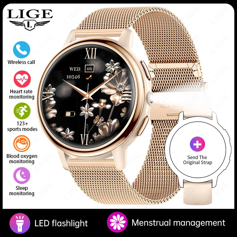 LIGE 2025 New 1.26 inch Screen Smart Watch Women IP68 Waterproof Sports Women’s Health Monitor Watches Bluetooth Call Smartwatch