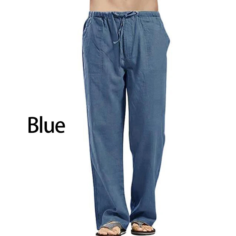 Men's Cotton Linen Pants Loose Cool Casual Long Pants Elastic Waist Long Pant Casual Large Size Streetwear Lightweight Trousers.
