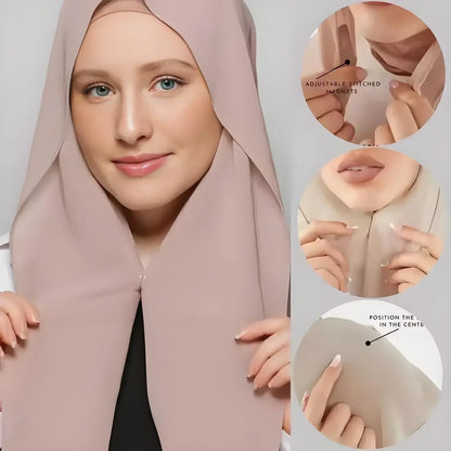 Chiffon Instant Hijab With Bulit-in Magnets Muslim Woman Hijab Solid Color Easy To Wear Shawl Wrap With Undercap Famme Headscarf.