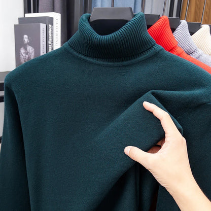 Autumn Mens High Quality Knitted Turtleneck Sweater Slim Fit Long Sleeve Anti-pilling Pullover Solid Color Trend Men Streetwea.