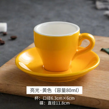 Thickened Ceramic Coffee Cup Set 80ML Italian Espresso Cup Plate Small Cup Colorful with Plate Spoon Drinkware