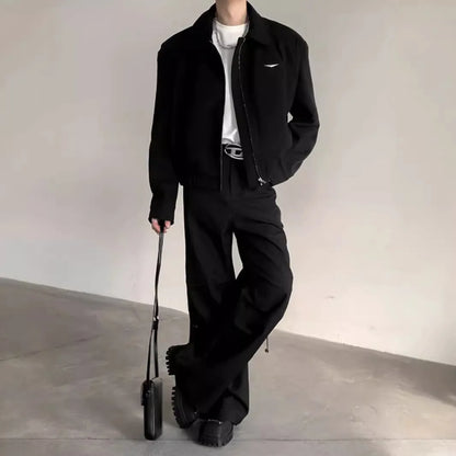 Short Jacket Men's Autumn Winter Handsome American Shoulder Pad Coat High-end Lapel Baseball Uniform.