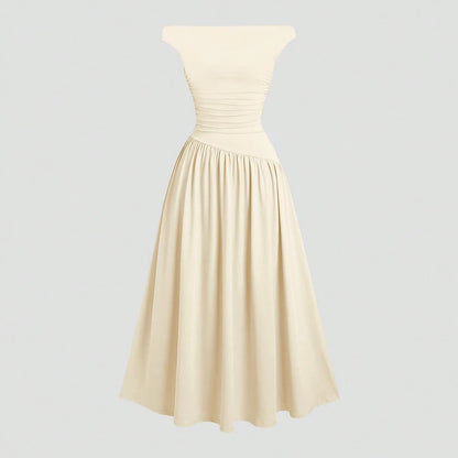 Mia Muse Kleider Sommer Französisch Einfarbig Asymmetrische Falten Ärmellose One-Shoulder Drapierte Midi Basics Kleider Für Frauen.