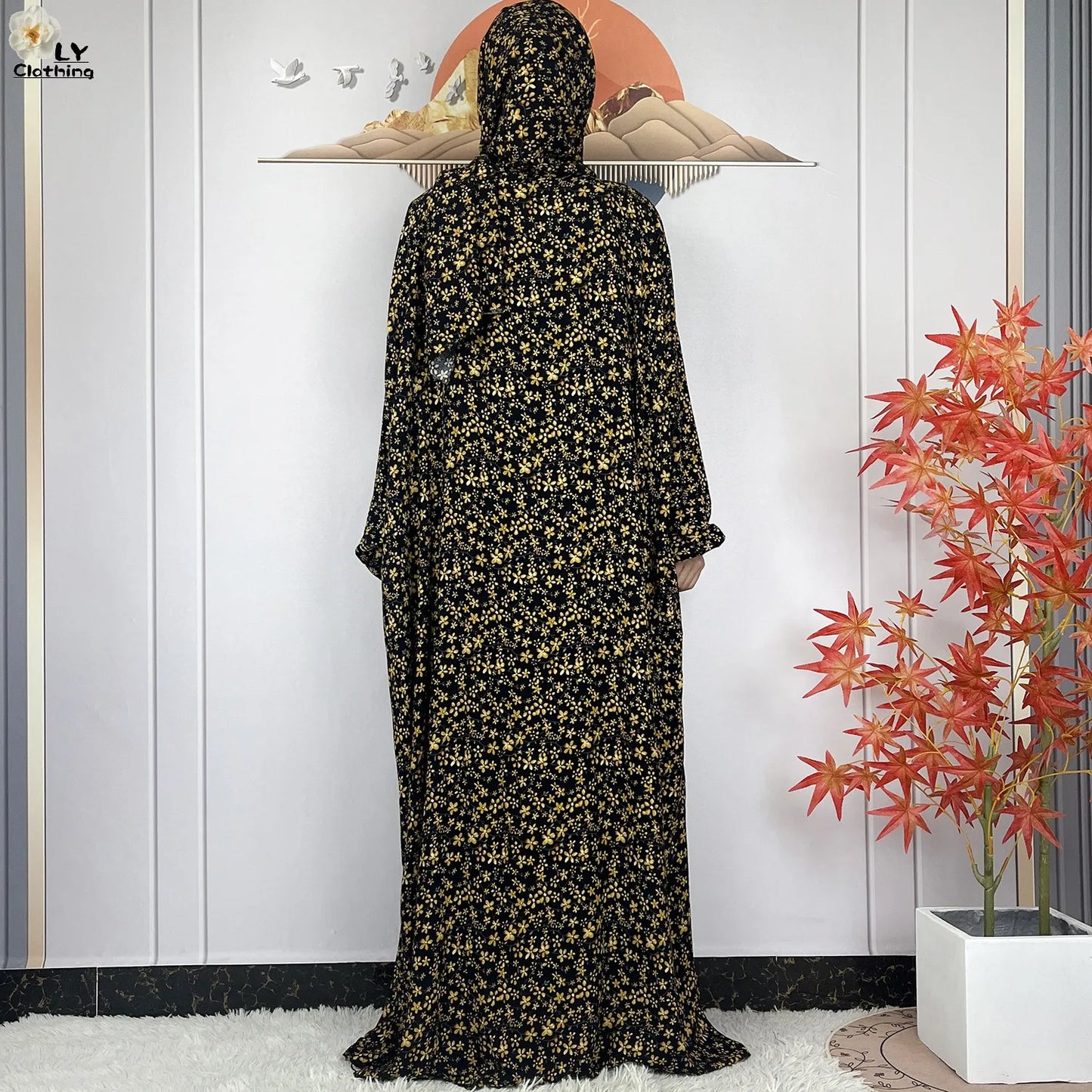 New Muslim Long Sleeved Cotton For Women Ramadan Prayer Turkey Middle East Femme Robe Floral Loose African Abaya Dress Scarfs