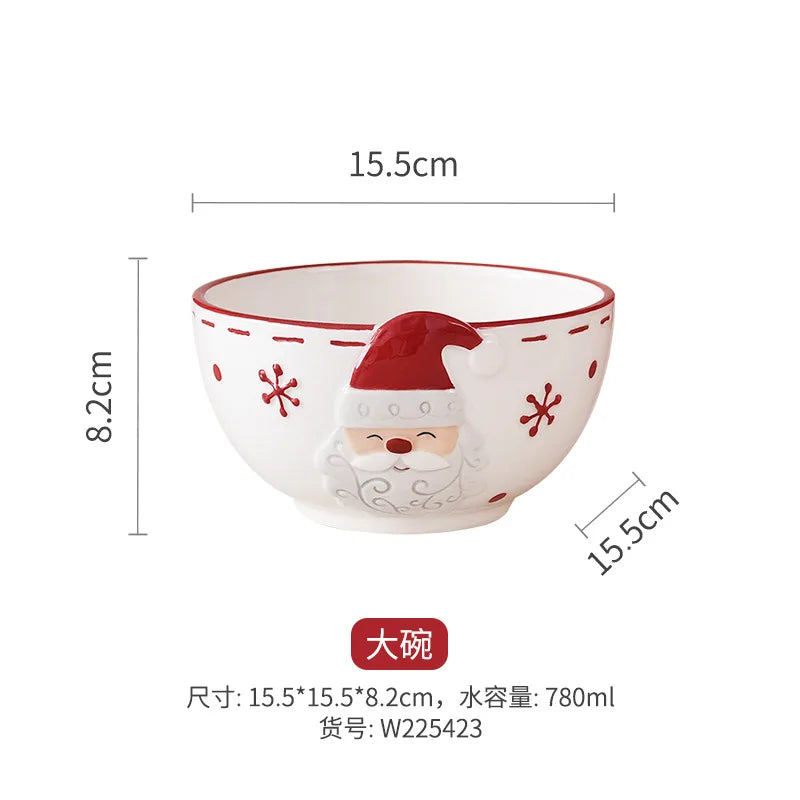 Nordic Stitching Santa Claus Dishes Plates Tableware Set Embossed Sealed Jar Seasoning Jar Western Ceramic Flat Plate Cup
