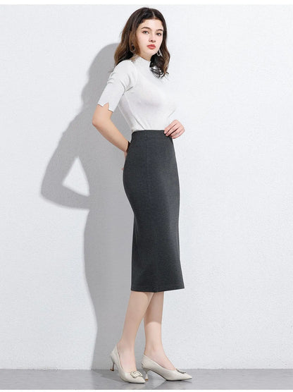 Women's Professional High Waist Long Pencil Skirt, Slim Fit Black Hip-hugging Skirt for Office Commute.