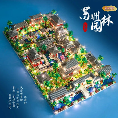 Lezi Architecture Ancient Pavilion Temple Tower Lake Garden Gate LED Light Model Mini Diamond Blocks Bricks Building Toy no Box.