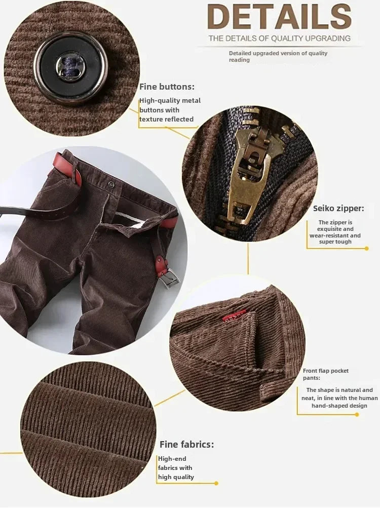 2025 Spring Autumn Men's Corduroy Casual Pants Straight Leg Loose Fit Youth Winter Thick Warm Velvet Long Pants for Men Trousers.