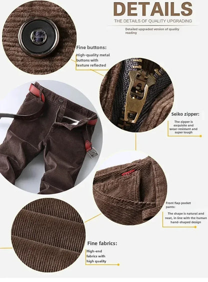 2025 Spring Autumn Men's Corduroy Casual Pants Straight Leg Loose Fit Youth Winter Thick Warm Velvet Long Pants for Men Trousers.