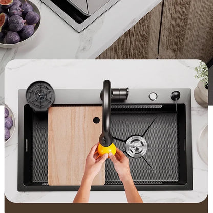 Stainless Steel Kitchen Sink Household Rice Grain Pattern Large Single Slot Wear Resistant Wash Dish Bowl Countertop Basin